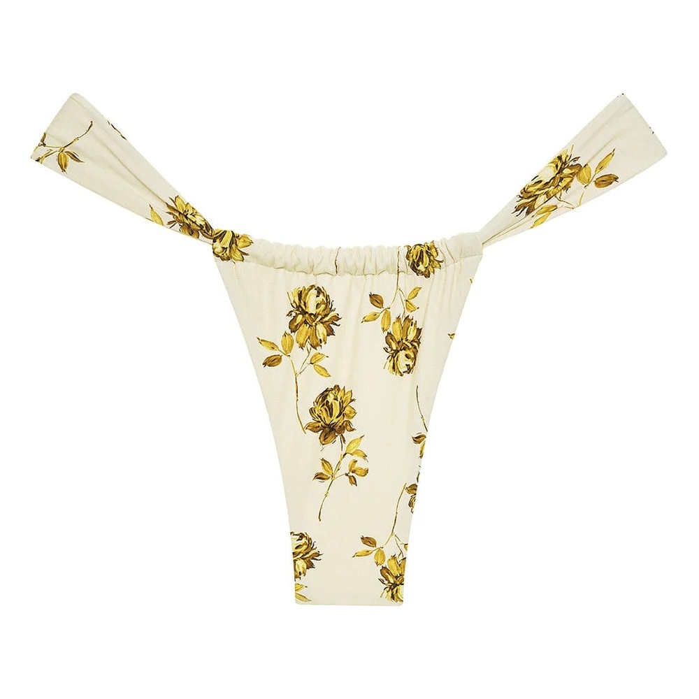 Montce Cream Floral Bikini Bottom with Yellow Rose Print